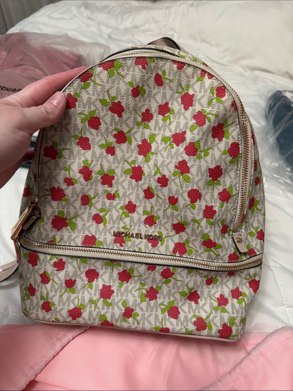 Michael Kors Red Floral Logo Backpack